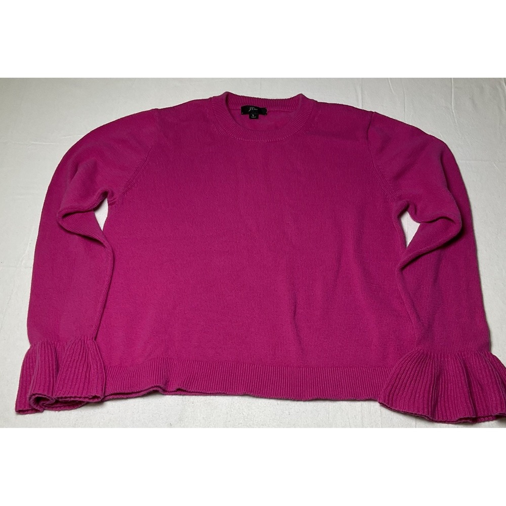 J Crew Pink Women's L Bell Sleeve 100% Cotton Sweater Y2K Trendy Warm 615